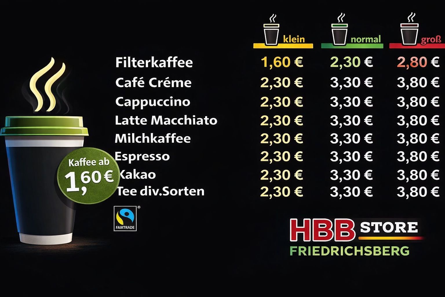 Kaffee-Menü HBB Store Friedrichsberg